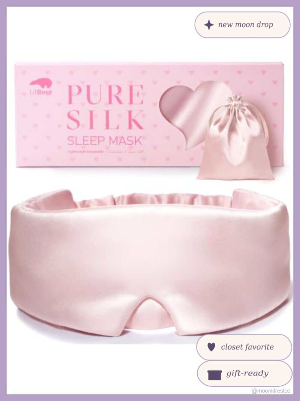 Pure Mulberry Silk Sleep Mask Adjustable Band for Side Sleepers